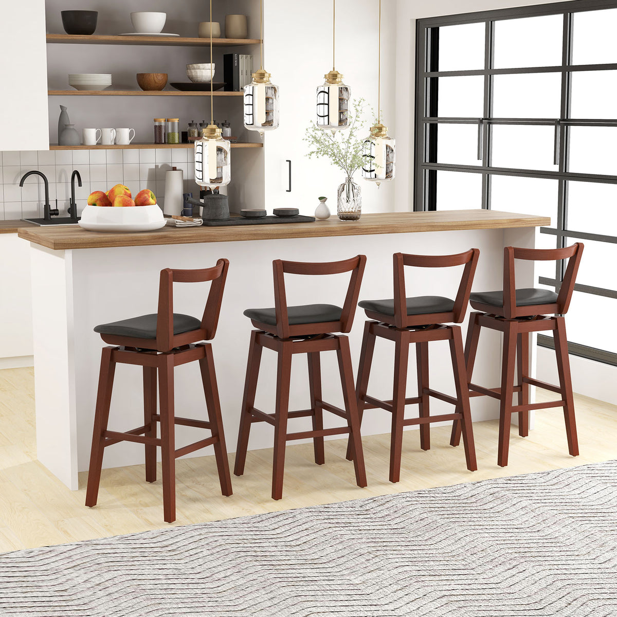 Swivel Upholstered PU Leather Bar Stool with Backrest – 30.5"