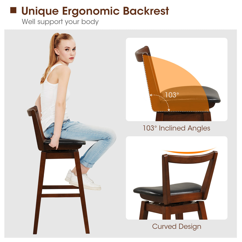Swivel Upholstered PU Leather Bar Stool with Backrest – 30.5"