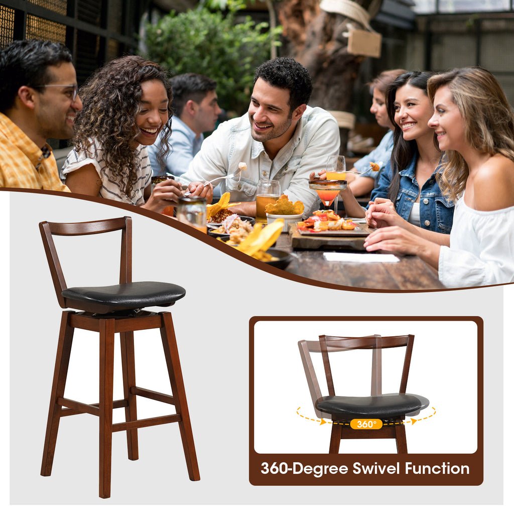 Swivel Upholstered PU Leather Bar Stool with Backrest – 30.5"