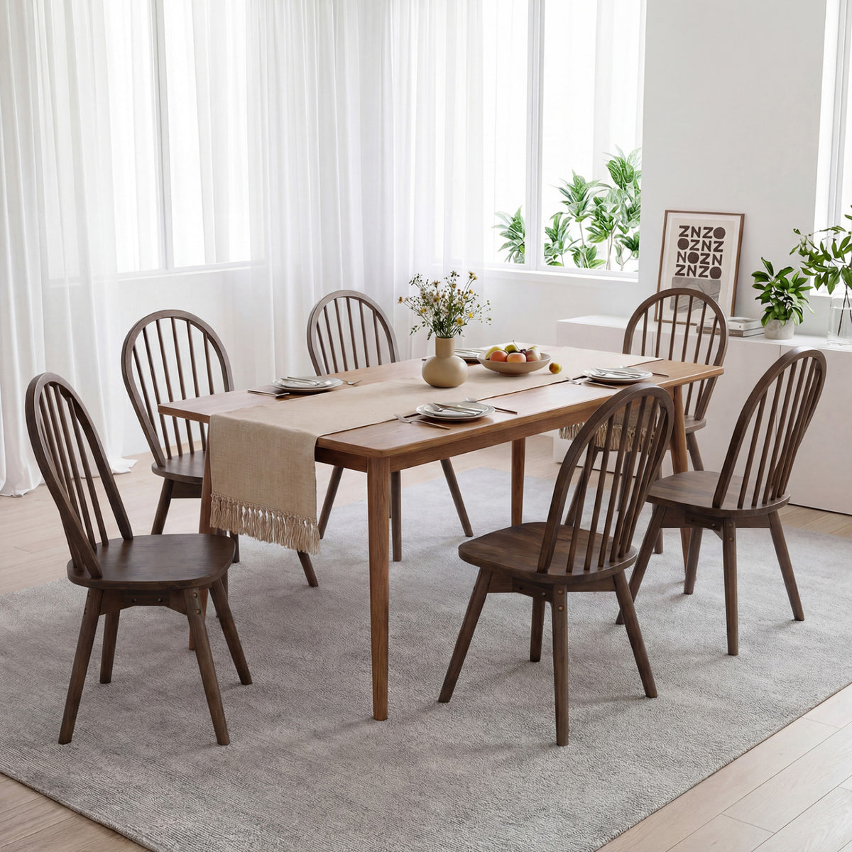 Swivel Windsor Dining Chairs Set of 4, Walnut