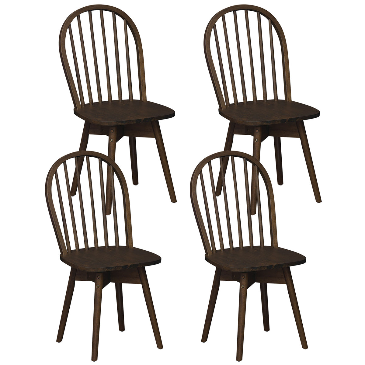 Swivel Windsor Dining Chairs Set of 4, Walnut