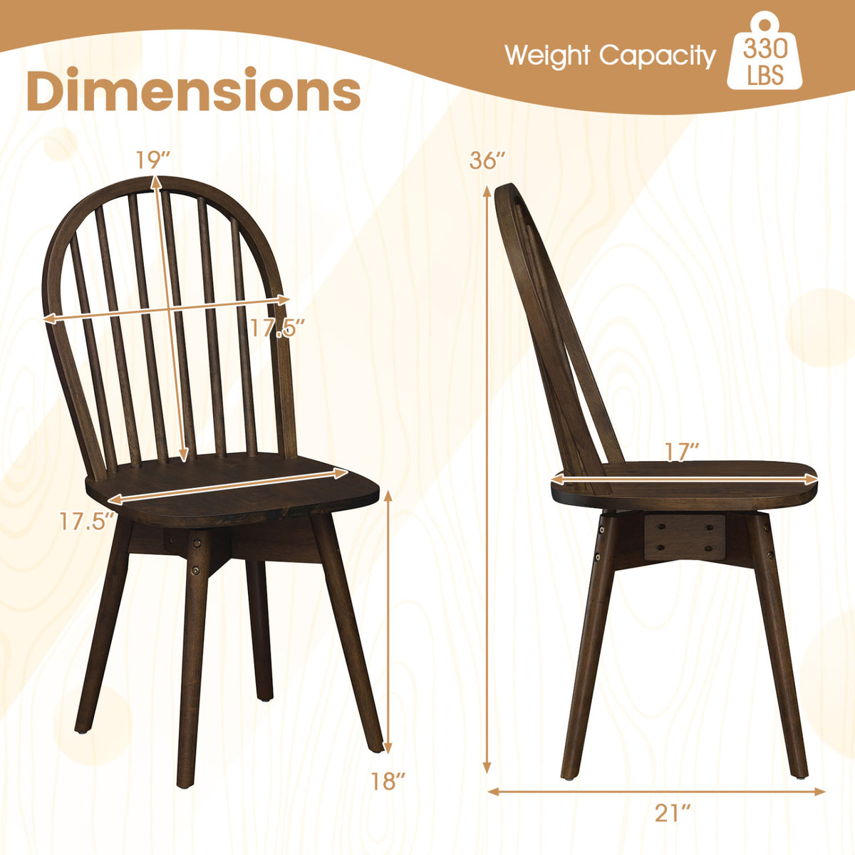 Swivel Windsor Dining Chairs Set of 4, Walnut