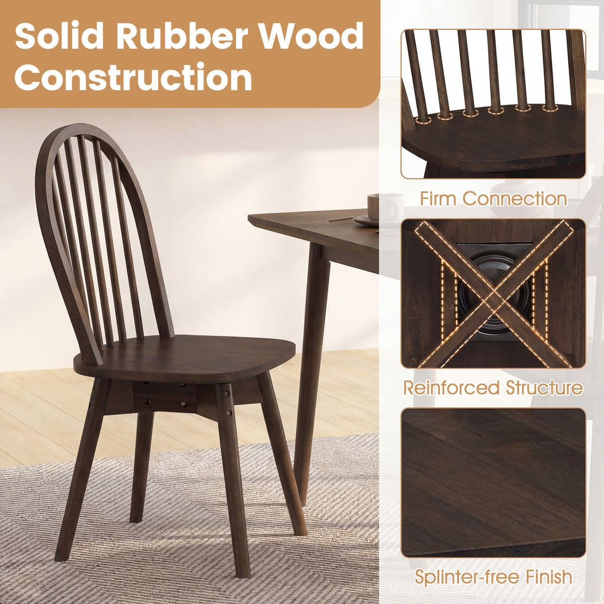Swivel Windsor Dining Chairs Set of 4, Walnut