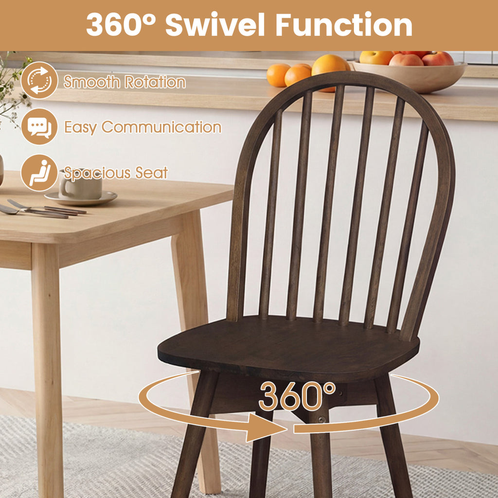 Swivel Windsor Dining Chairs Set of 4, Walnut