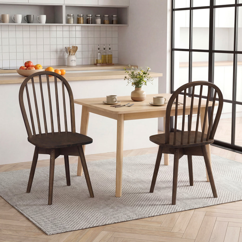 Swivel Windsor Dining Chairs Set of 2, Walnut