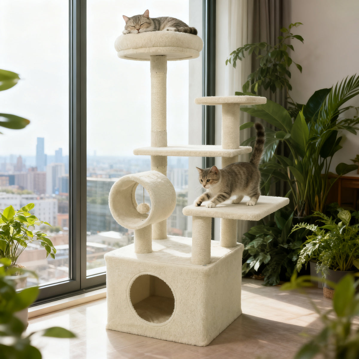 48-Inch Tall Multi-Level Cat Tree with Large Condo & Perches - Gray Variation