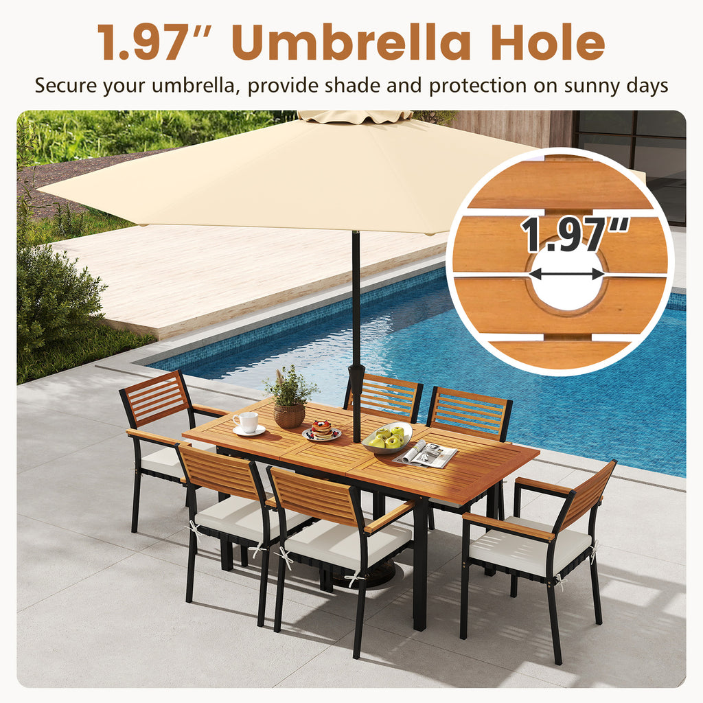 4-8 Person Extendable Solid Wood Dining Table with Umbrella Hole