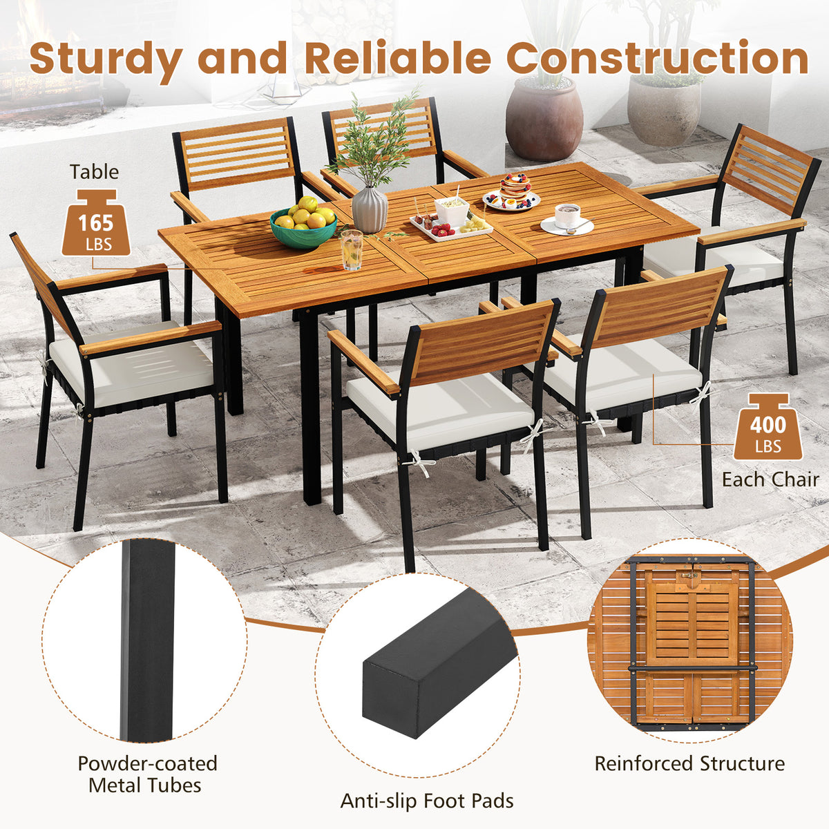 4-8 Person Extendable Solid Wood Dining Table with Umbrella Hole