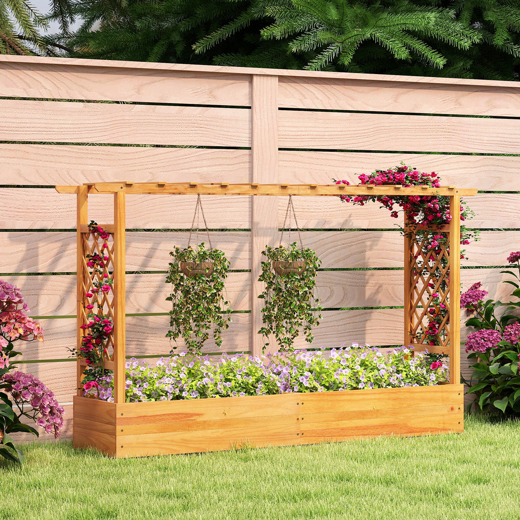 45 Inch Wooden Raised Garden Bed with Trellis - Natural