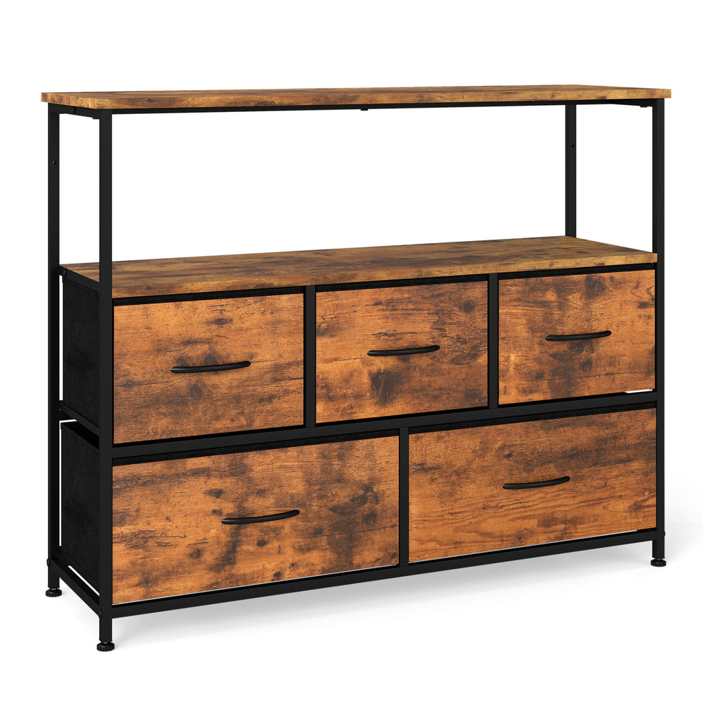 TV Stand Dresser for 45" TV with 5 Fabric Drawers - Brown