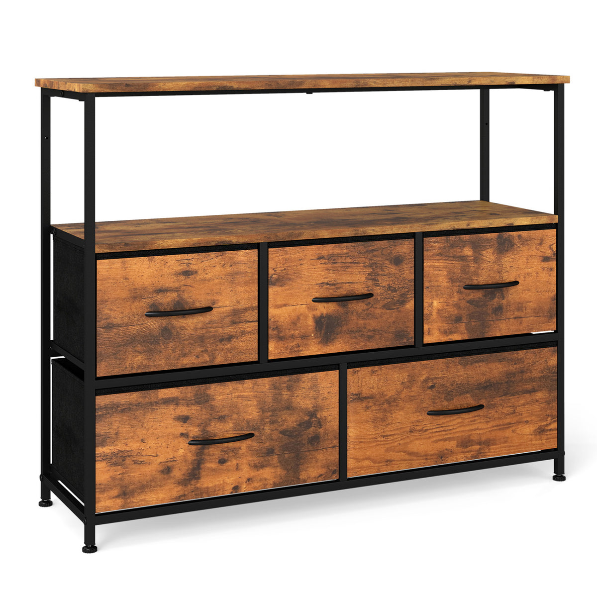 TV Stand Dresser for 45" TV with 5 Fabric Drawers - Brown