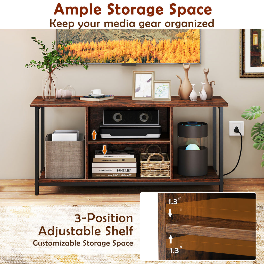 TV Stand Entertainment Center with Storage Shelves and Outlets - Rustic Brown
