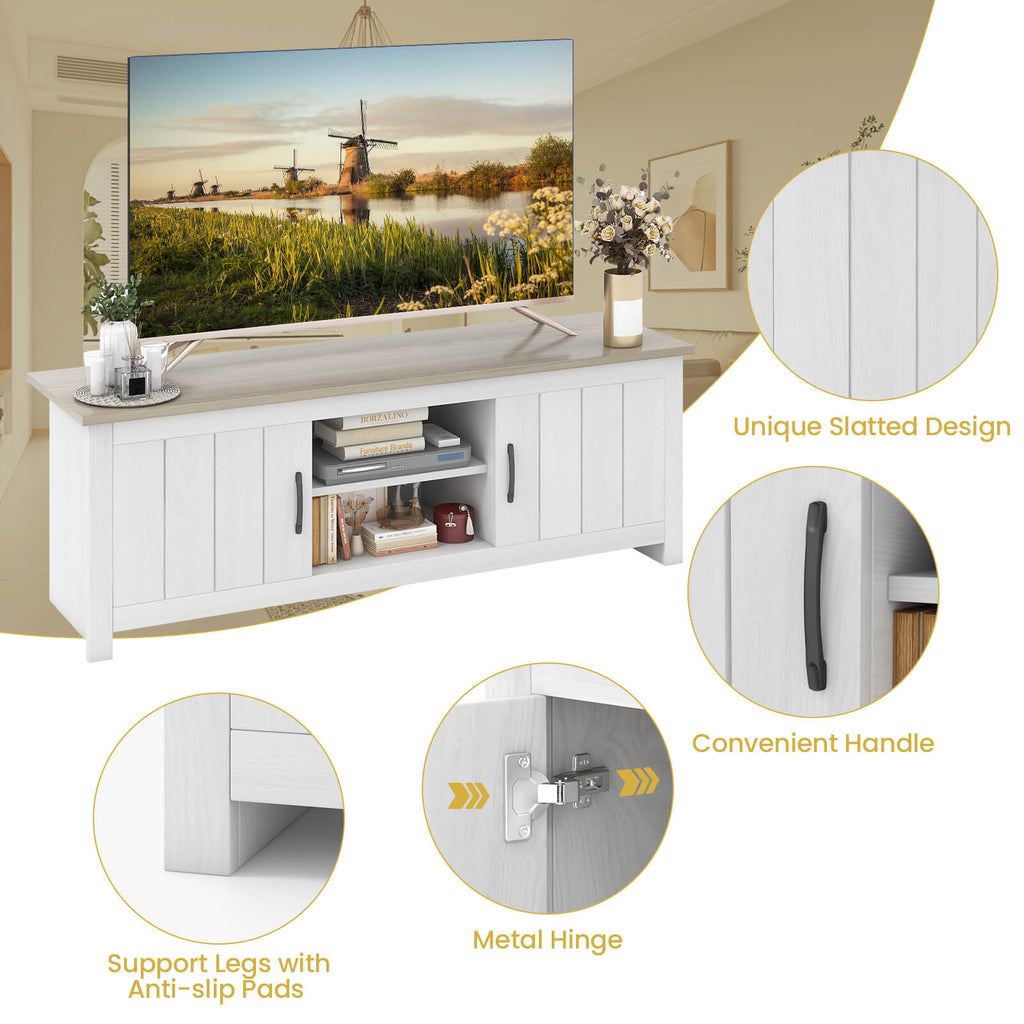 Wood TV Stand with 2 Cabinets & Open Shelves – 65 Inch, Natural
