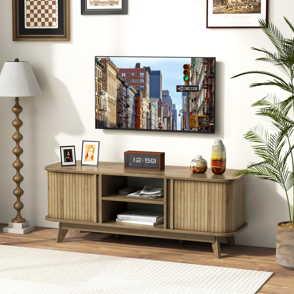 55-Inch TV Stand with Dual Sliding Doors - Oak