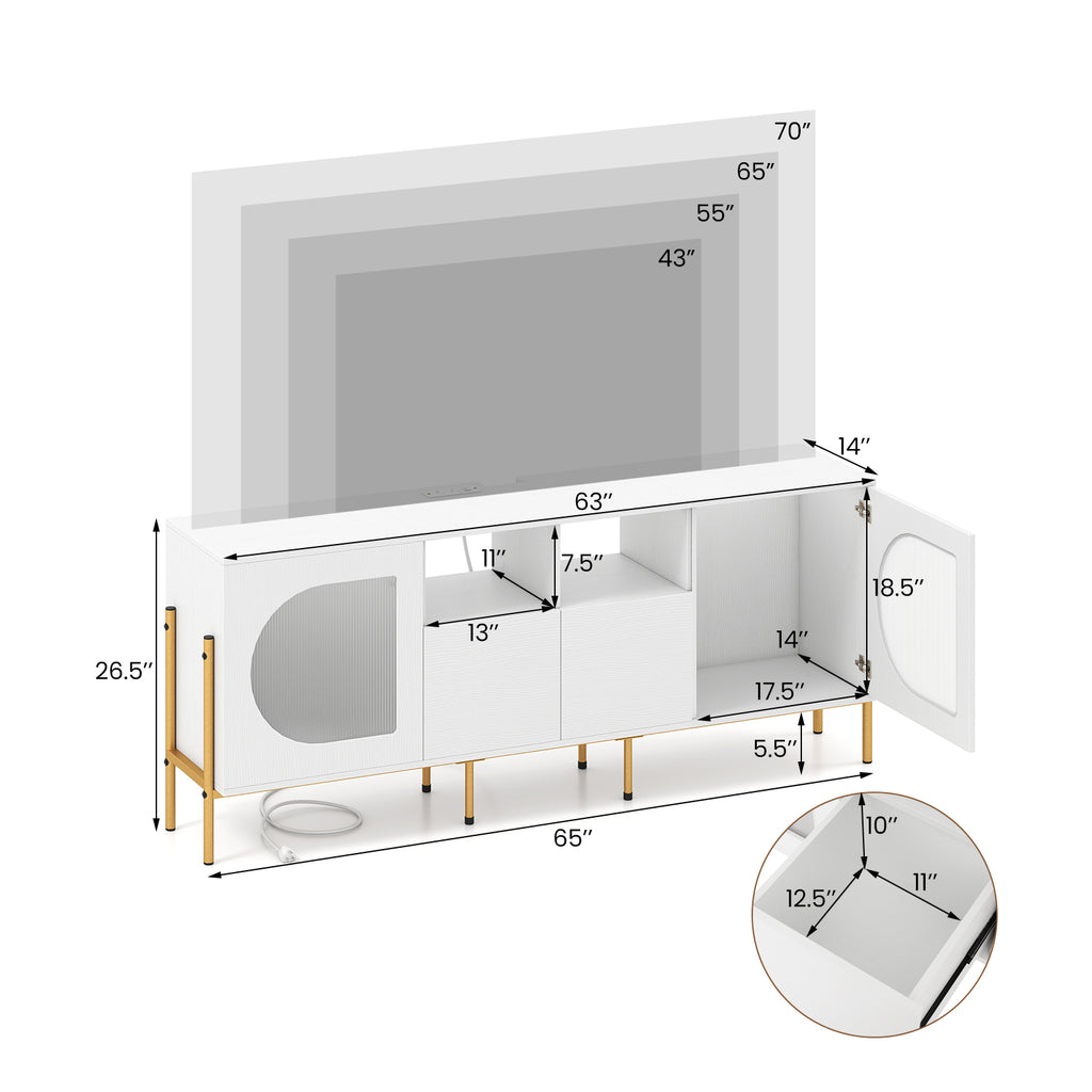 TV Stand for 70 Inch TV with Storage Drawers & Outlets - White