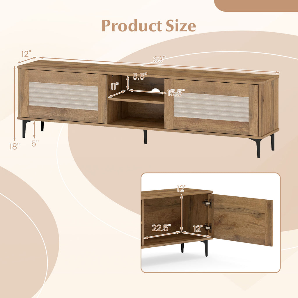 TV Stand for 70 Inch TVs, Oak Entertainment Center with Storage
