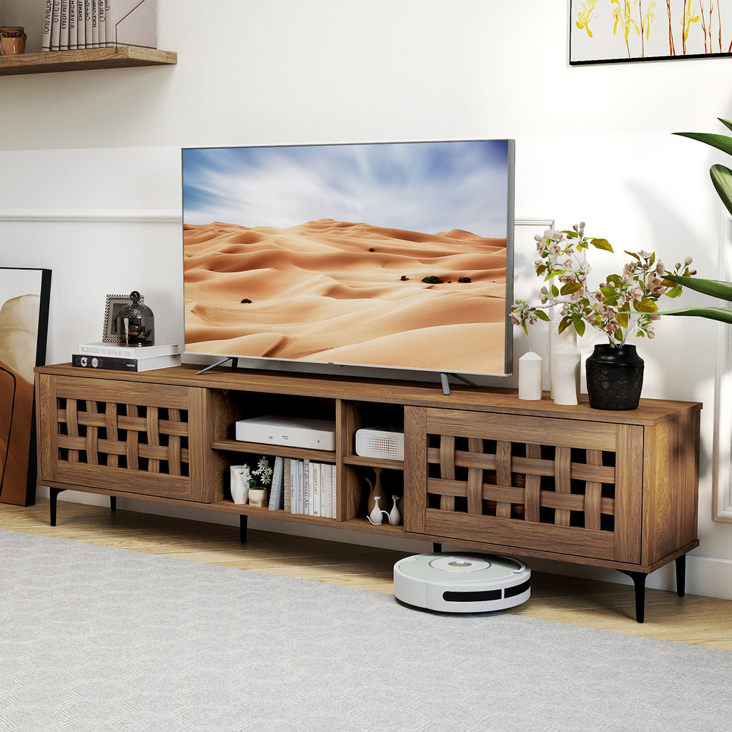 TV Stand for 80" TVs with 2 Doors & Storage - Walnut