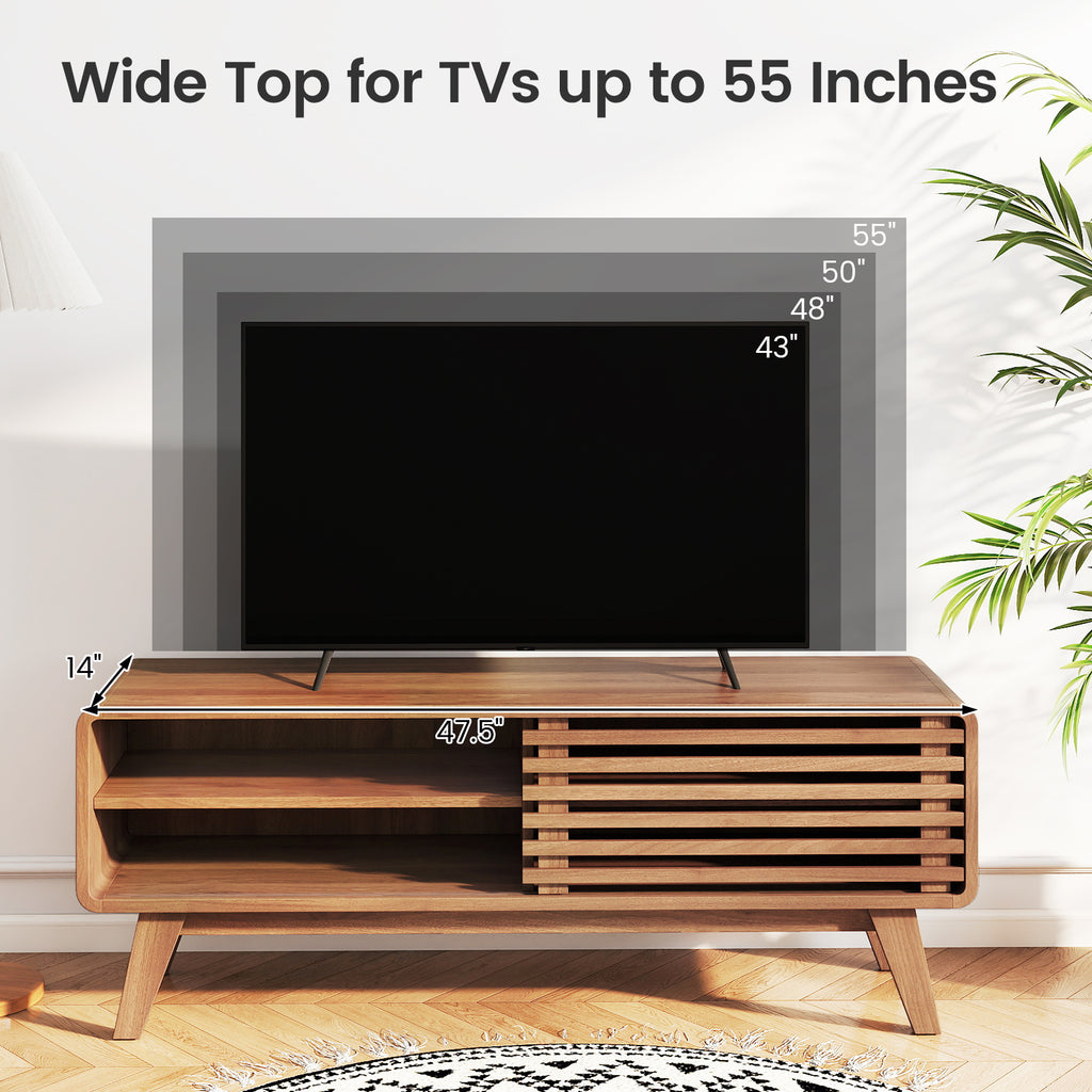 TV Stand for TVs up to 55" with Sliding Door and Adjustable Shelves - Walnut
