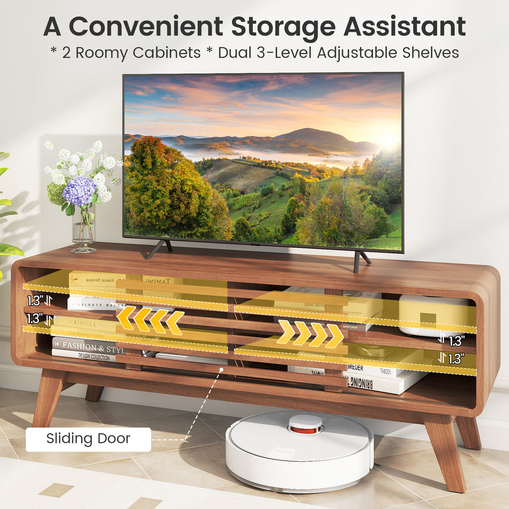TV Stand for TVs up to 55" with Sliding Door and Adjustable Shelves - Walnut