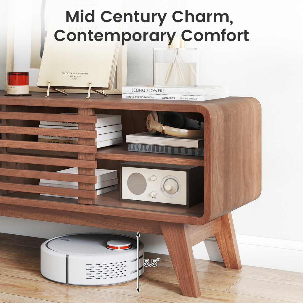 TV Stand for TVs up to 55" with Sliding Door and Adjustable Shelves - Walnut