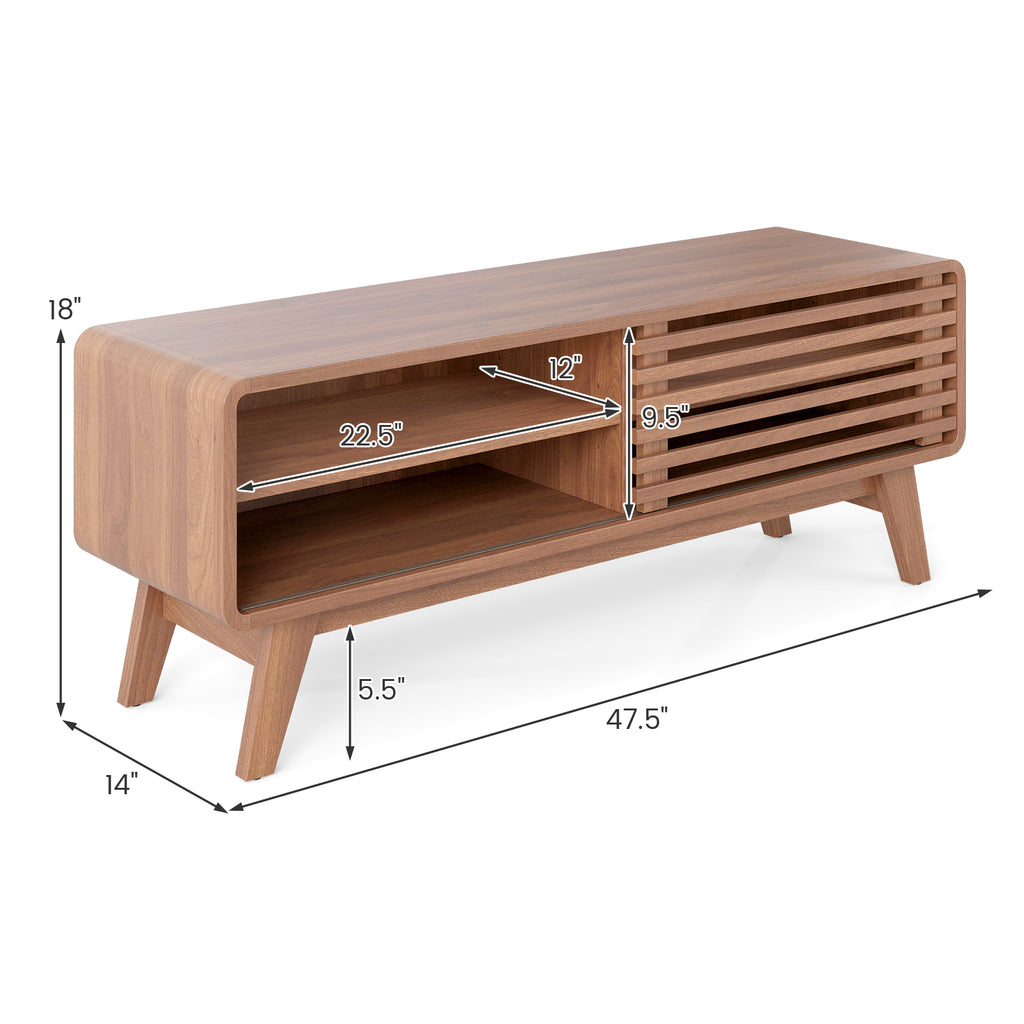TV Stand for TVs up to 55" with Sliding Door and Adjustable Shelves - Walnut