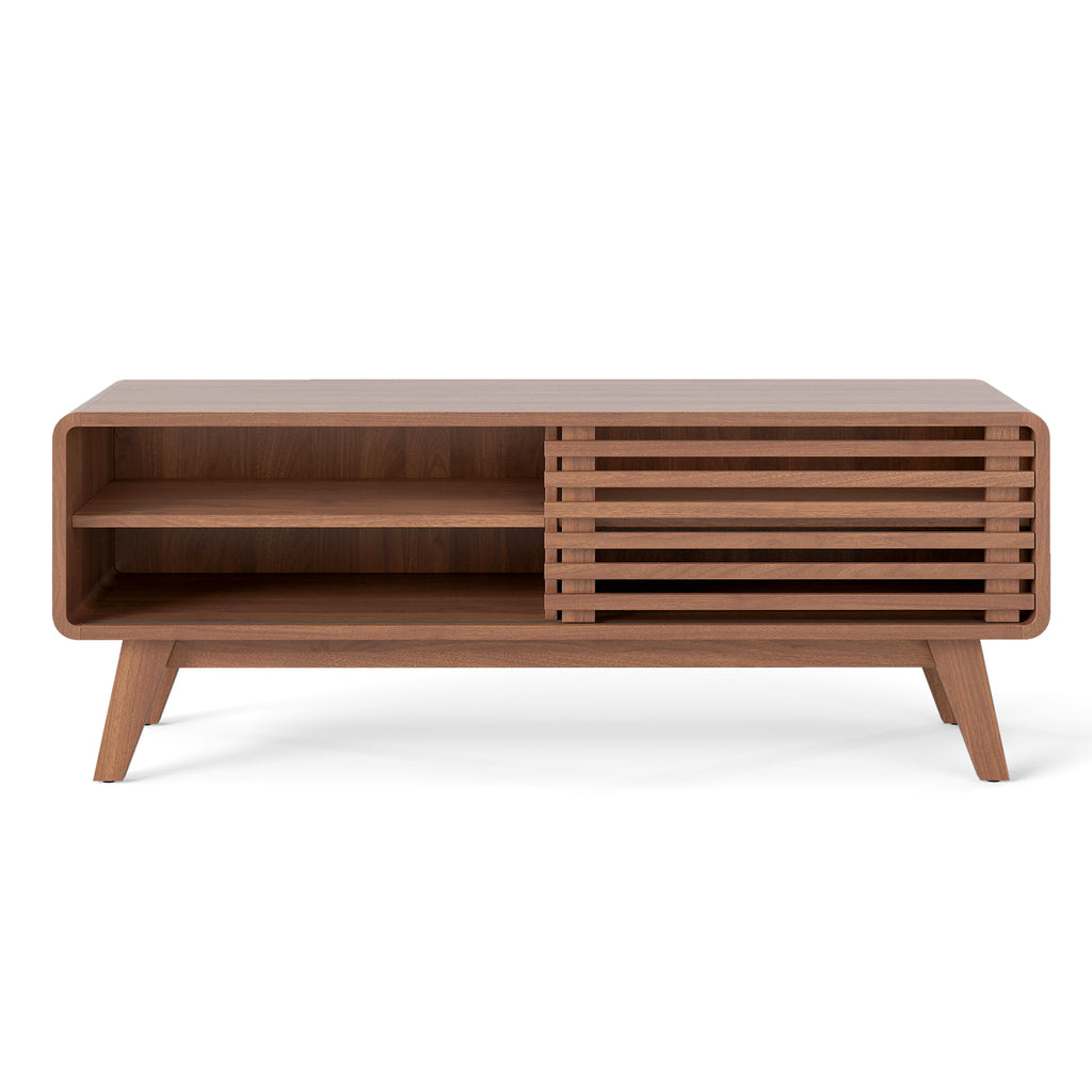 TV Stand for TVs up to 55" with Sliding Door and Adjustable Shelves - Walnut