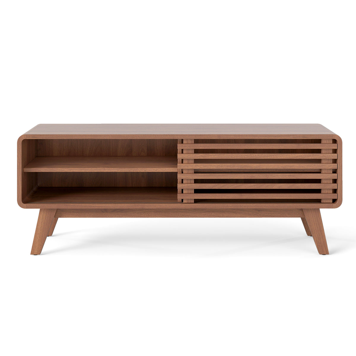 TV Stand for TVs up to 55" with Sliding Door and Adjustable Shelves - Walnut