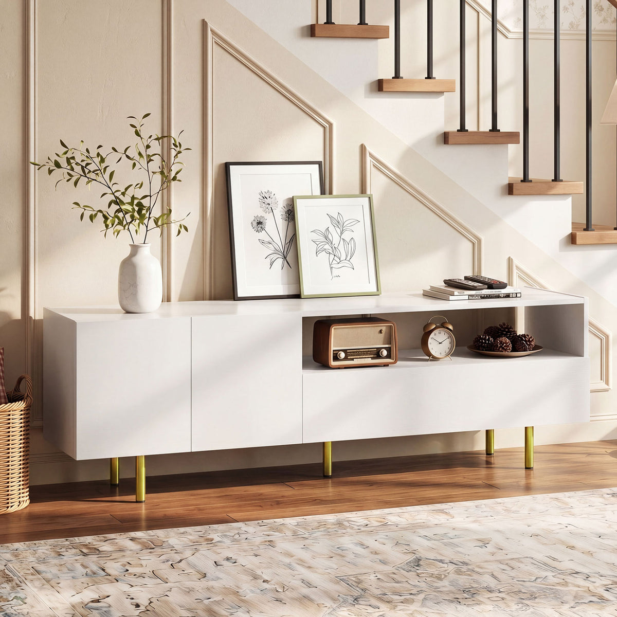 TV Stand for TVs up to 70" with Storage Cabinet & Drawer - White