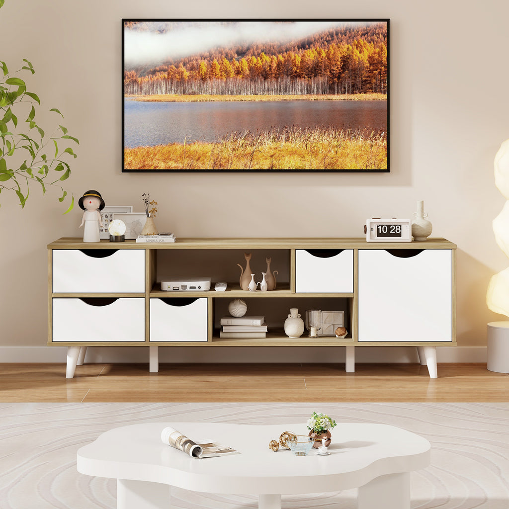 TV Stand for 55" TVs - 4 Drawer Media Cabinet, Oak, 48" x 12"