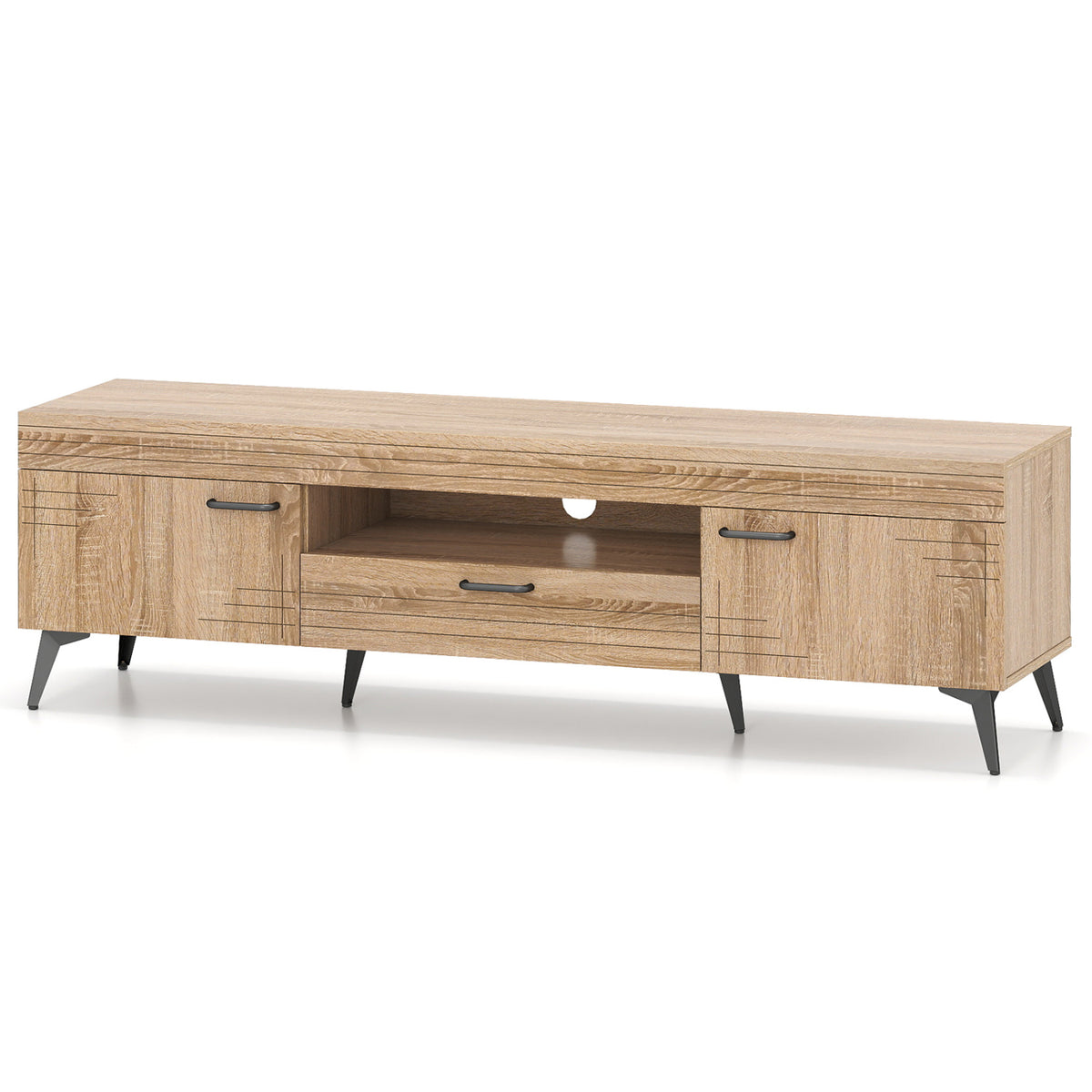 Mid Century Modern Entertainment Center with Storage - Oak
