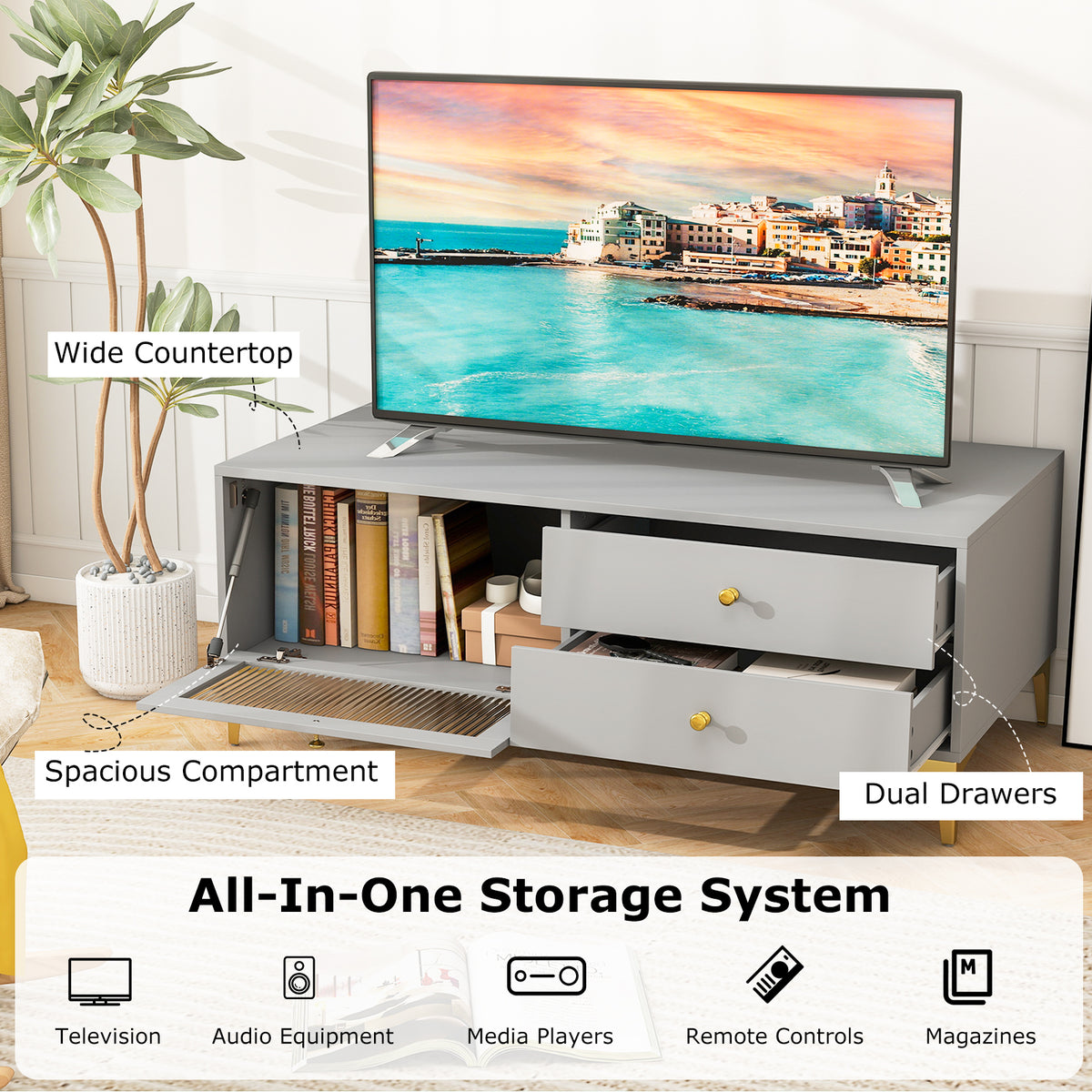 TV Stand with Storage Drawers for 55 Inch TVs - Gray