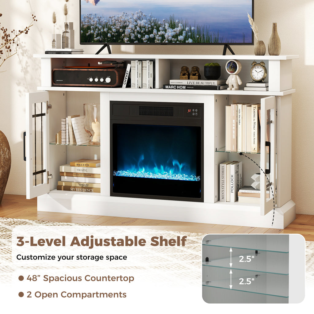 Electric Fireplace TV Stand Up to 55 Inches – White