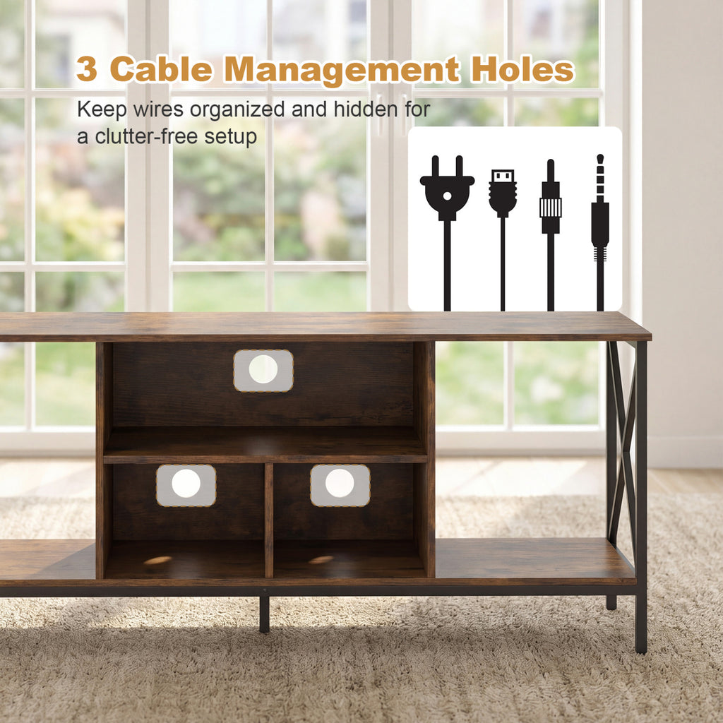 65 Inch TV Stand with LED Lights and Power Outlets - Brown
