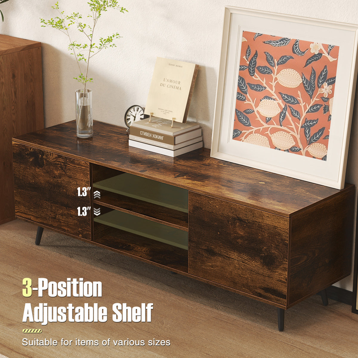 TV Stand for 60 Inch TVs with Power Outlets - Rustic Brown