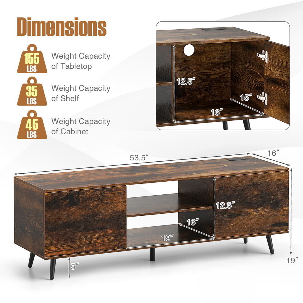 TV Stand for 60 Inch TVs with Power Outlets - Rustic Brown