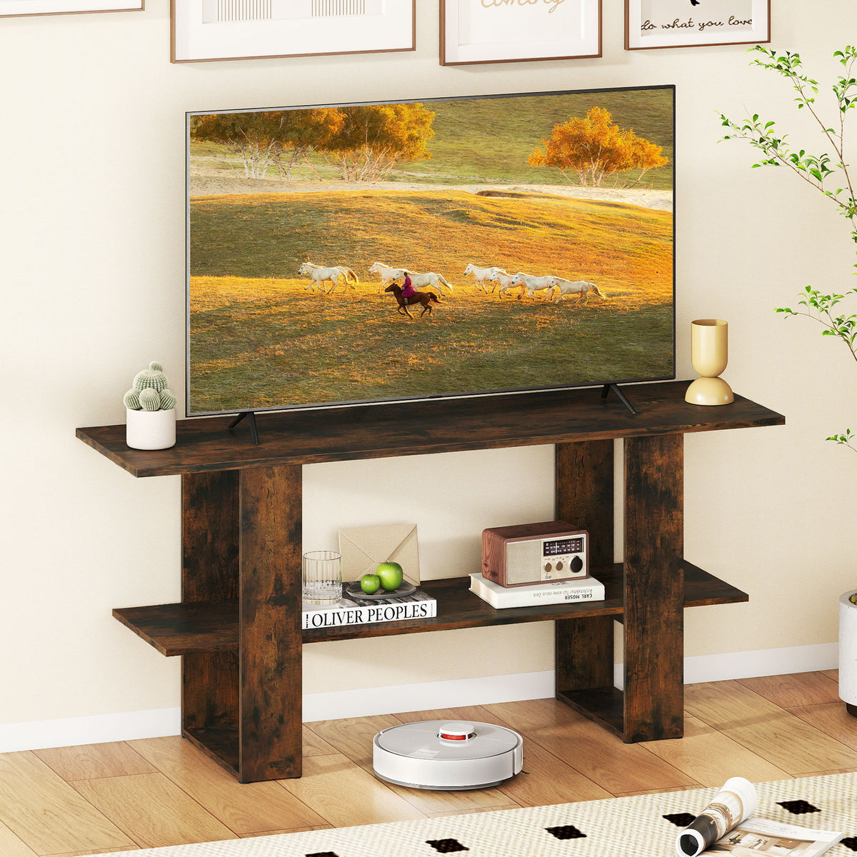 2-Tier TV Stand with Storage for TVs up to 55", White