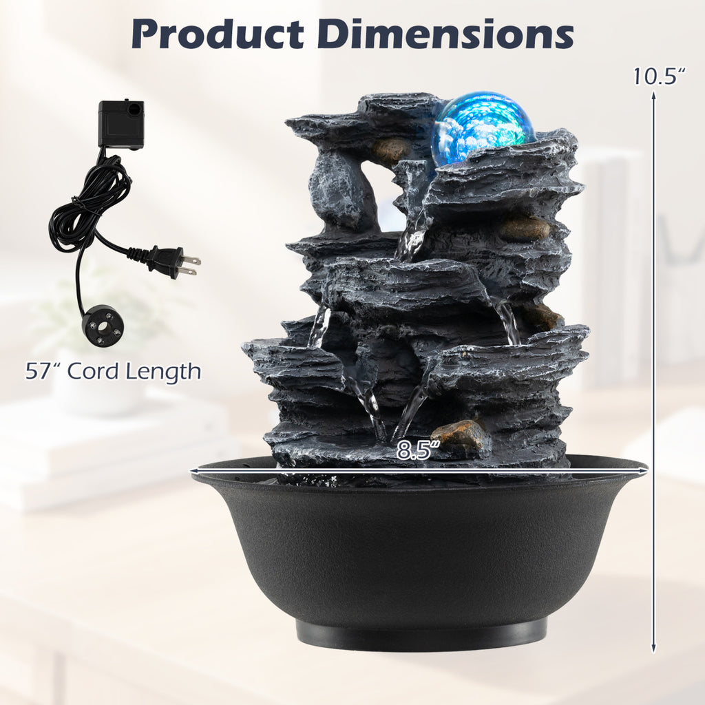 Tabletop Water Fountain with Crystal Ball & Color-Changing LED Light - B
