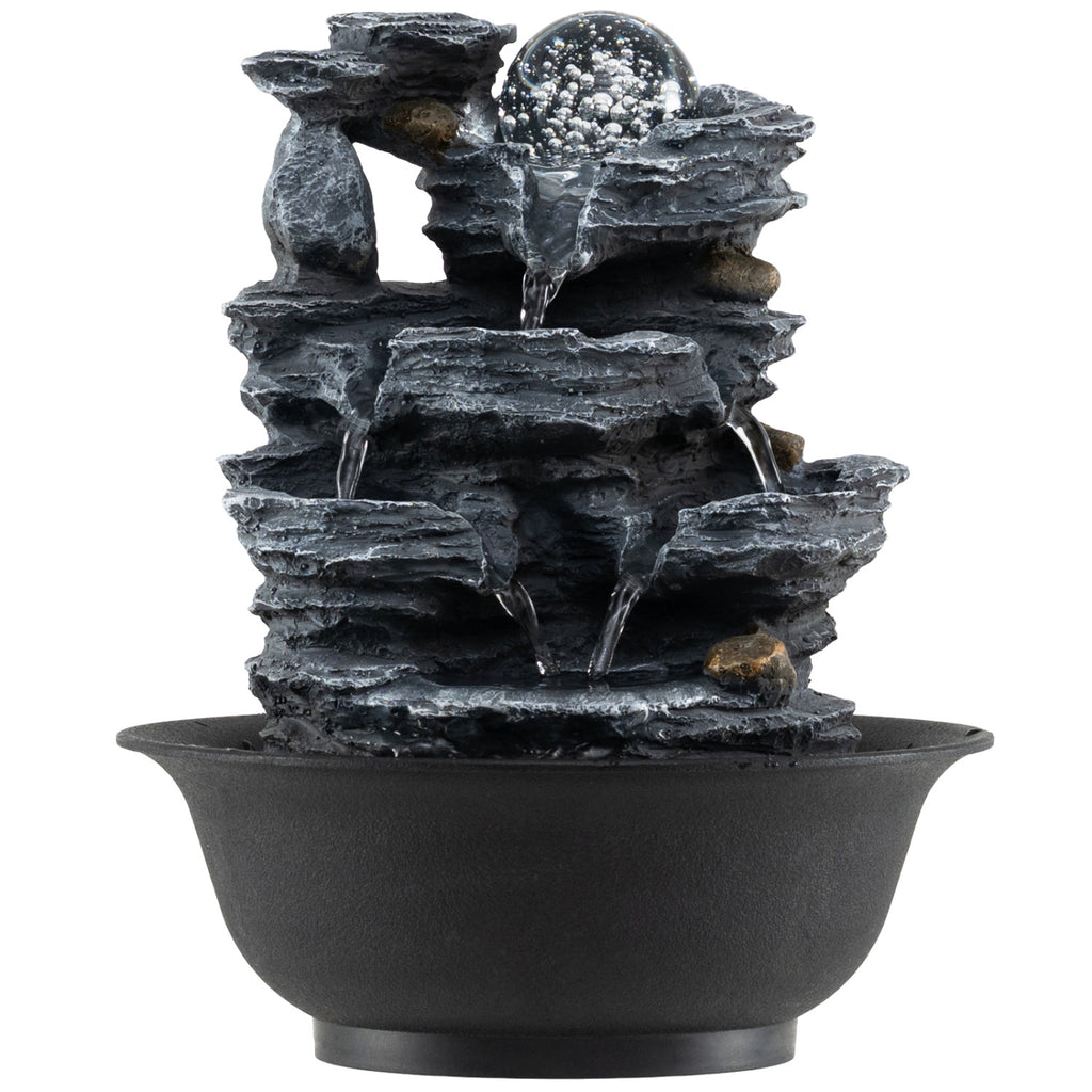 Tabletop Water Fountain with Crystal Ball & Color-Changing LED Light - B