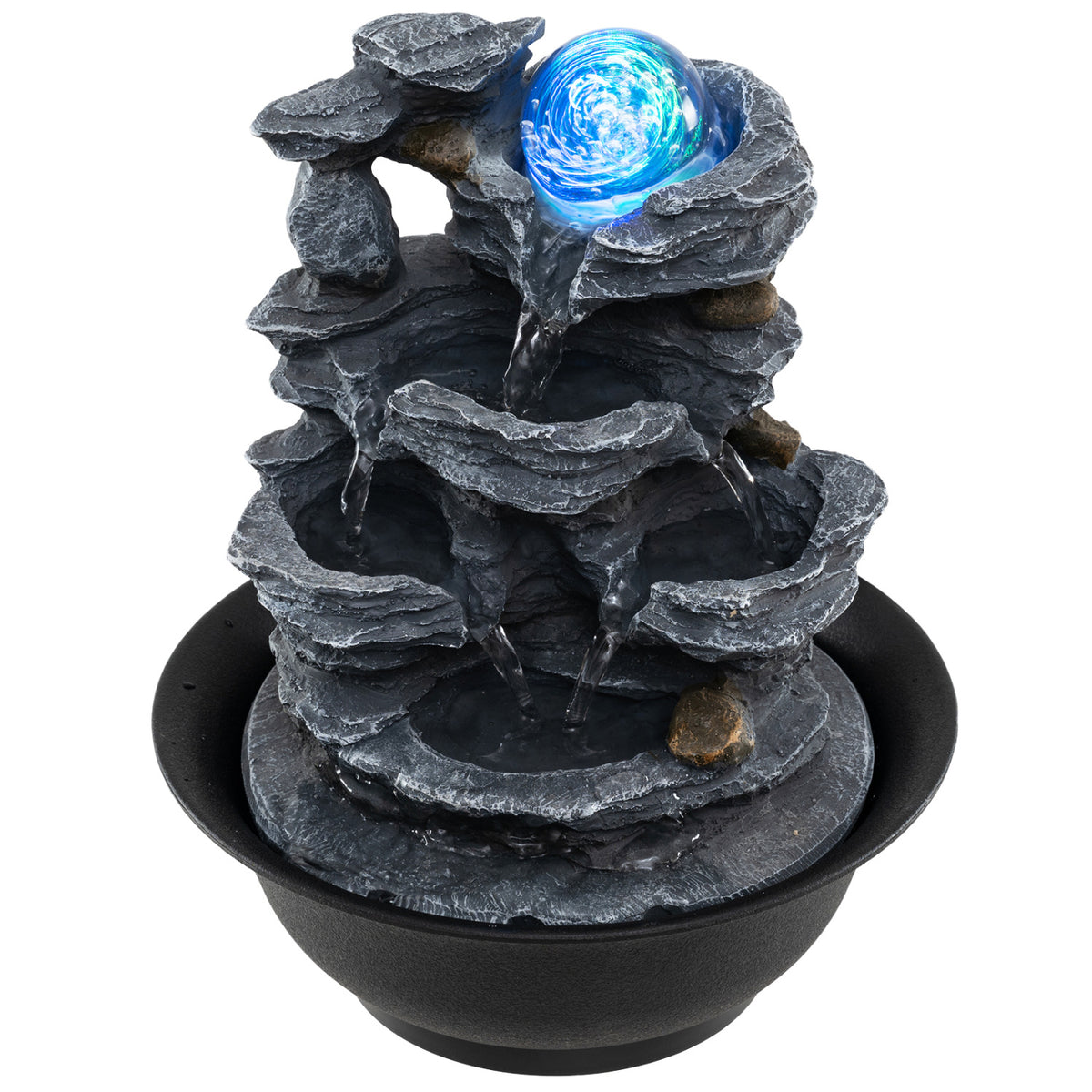 Tabletop Water Fountain with Crystal Ball & Color-Changing LED Light - B