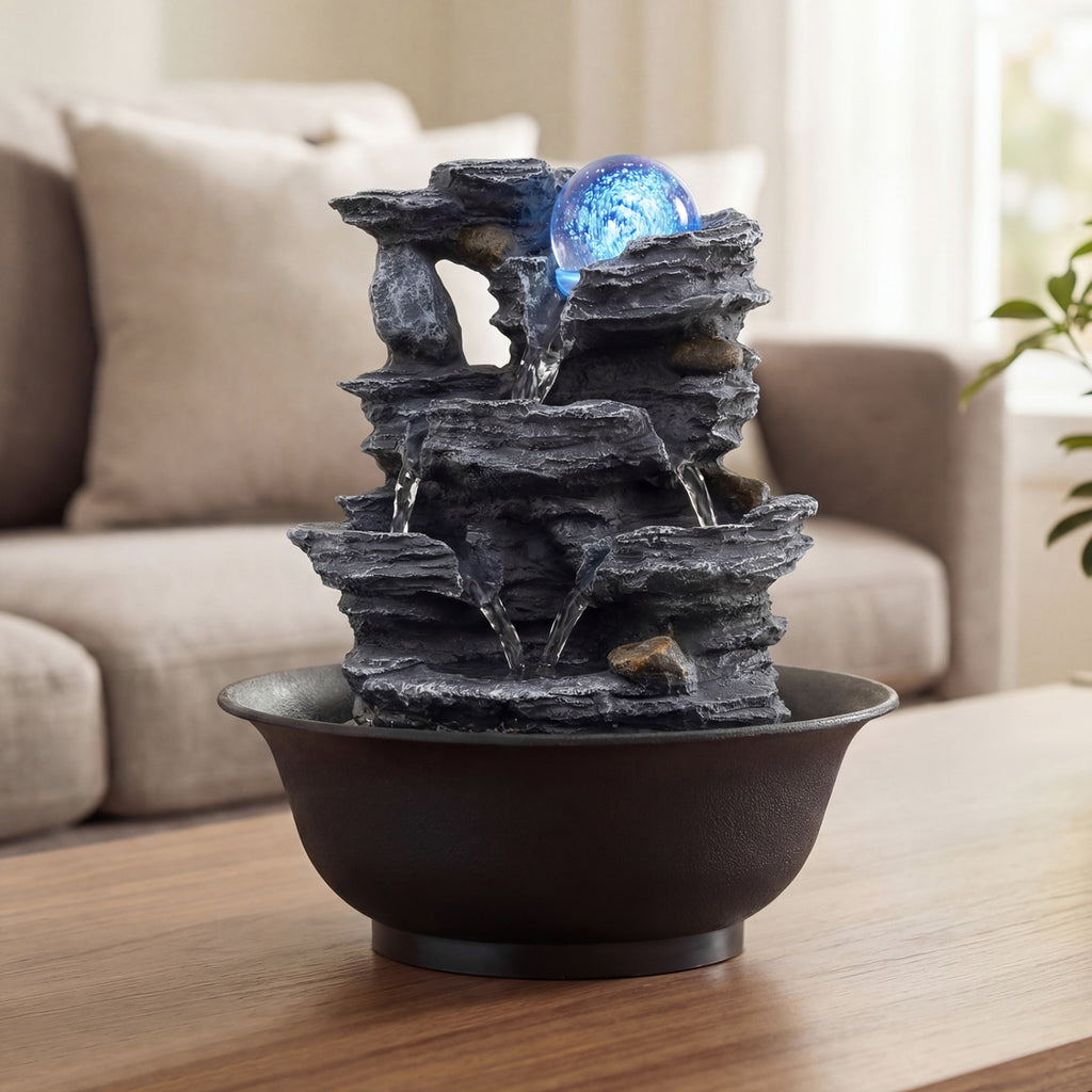 Tabletop Water Fountain with Crystal Ball & Color-Changing LED Light - B