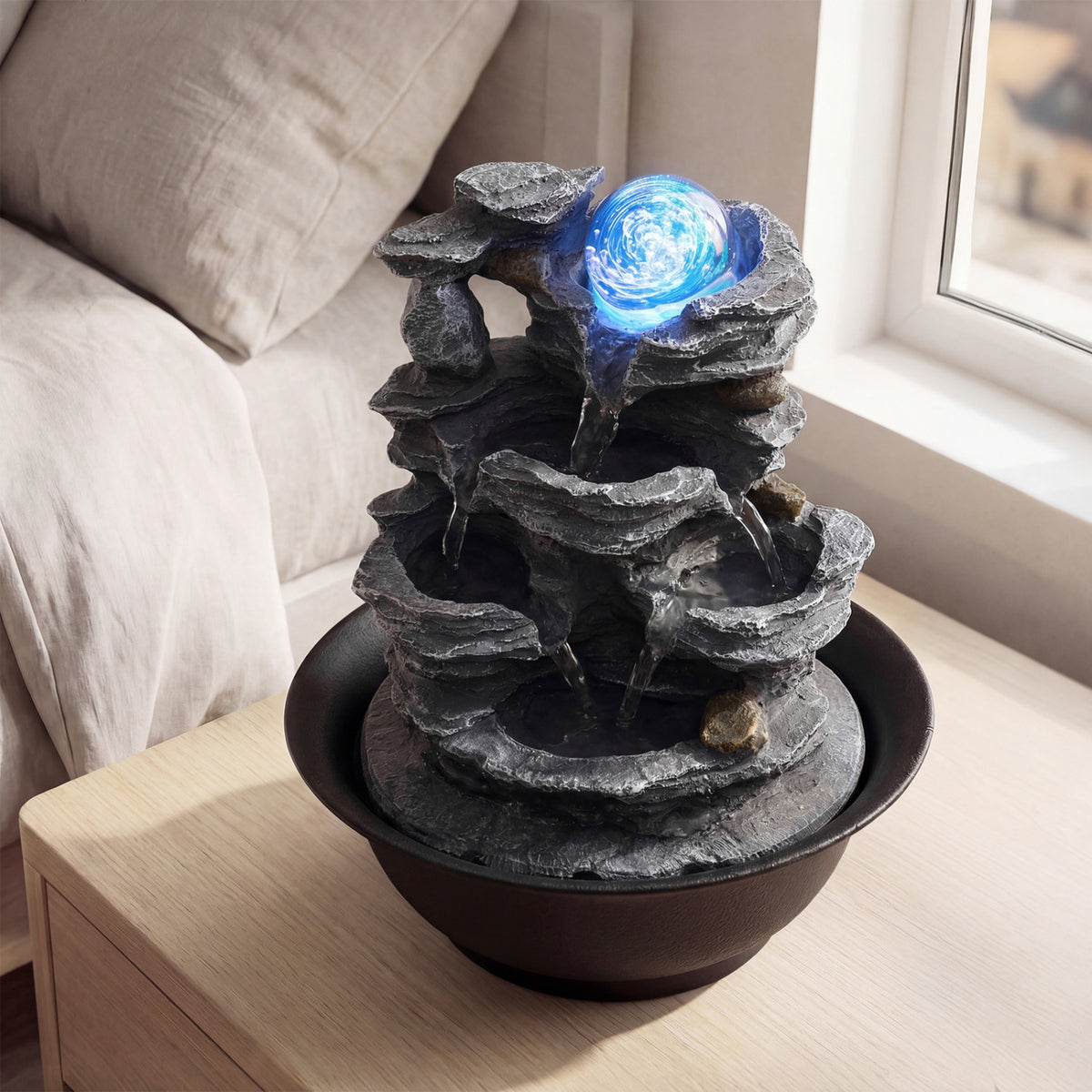 Tabletop Water Fountain with Crystal Ball & Color-Changing LED Light - B