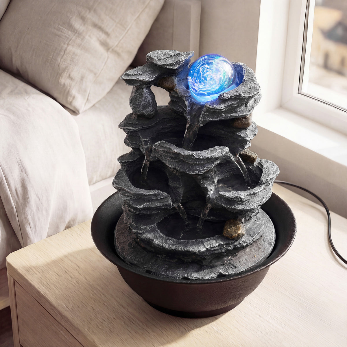 Tabletop Water Fountain with Crystal Ball & Color-Changing LED Light - B