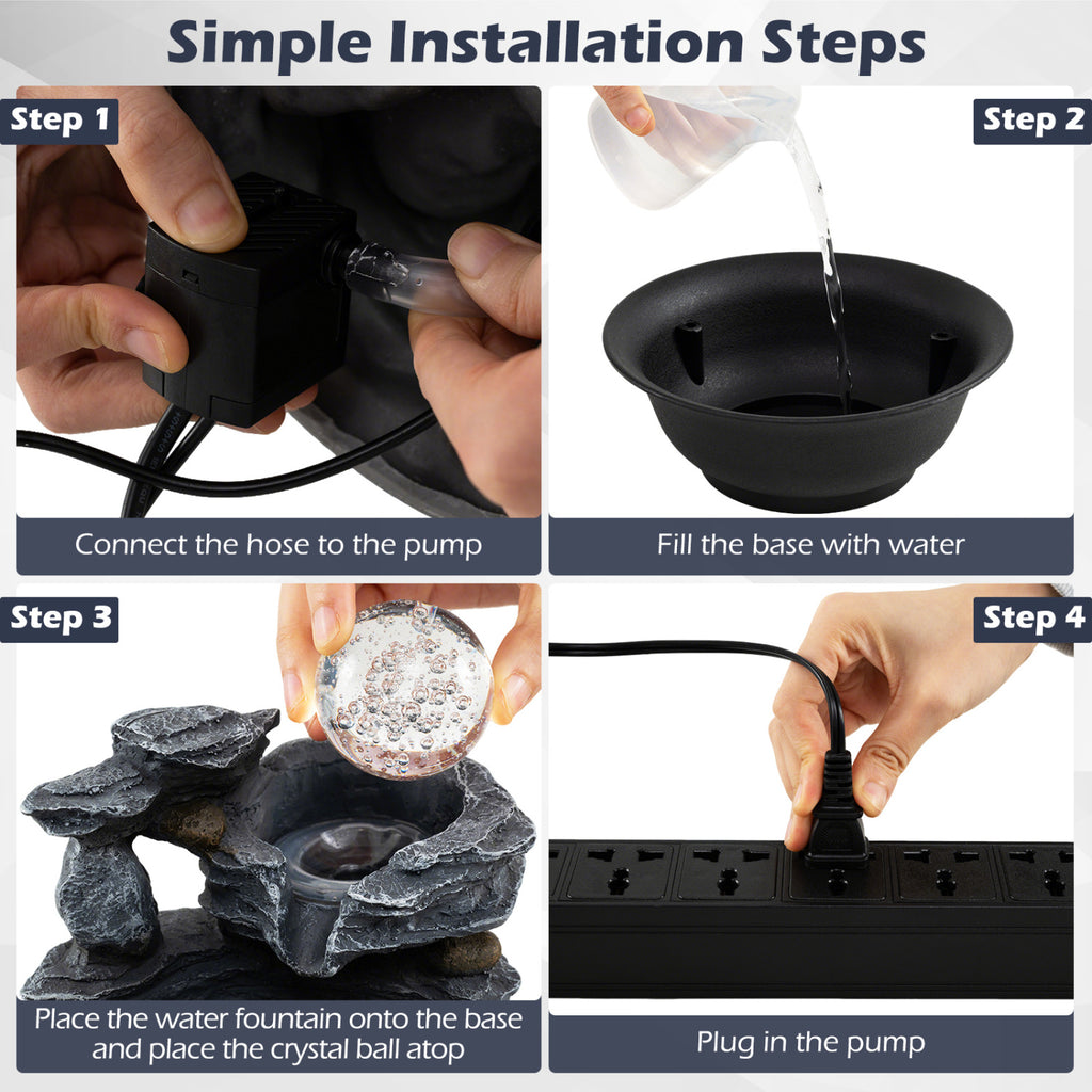 Tabletop Water Fountain with Crystal Ball & Color-Changing LED Light - B