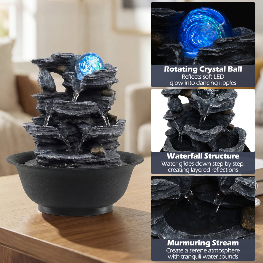 Tabletop Water Fountain with Crystal Ball & Color-Changing LED Light - B