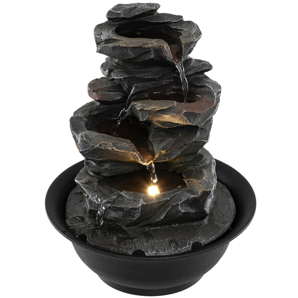 Tabletop Water Fountain with LED Light Indoor Desktop Cascading Water Feature - Without Crystal Ball