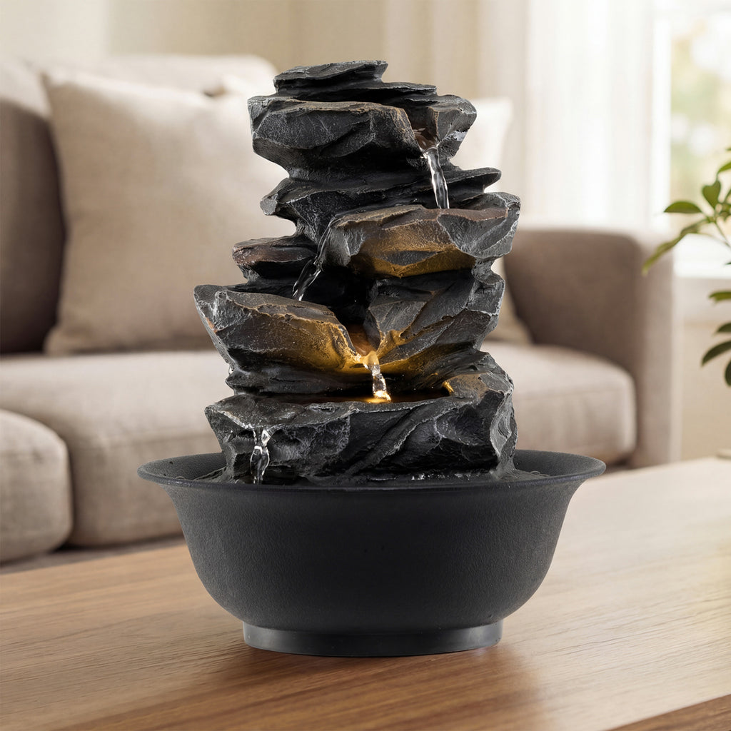 Tabletop Water Fountain with LED Light Indoor Desktop Cascading Water Feature - Without Crystal Ball