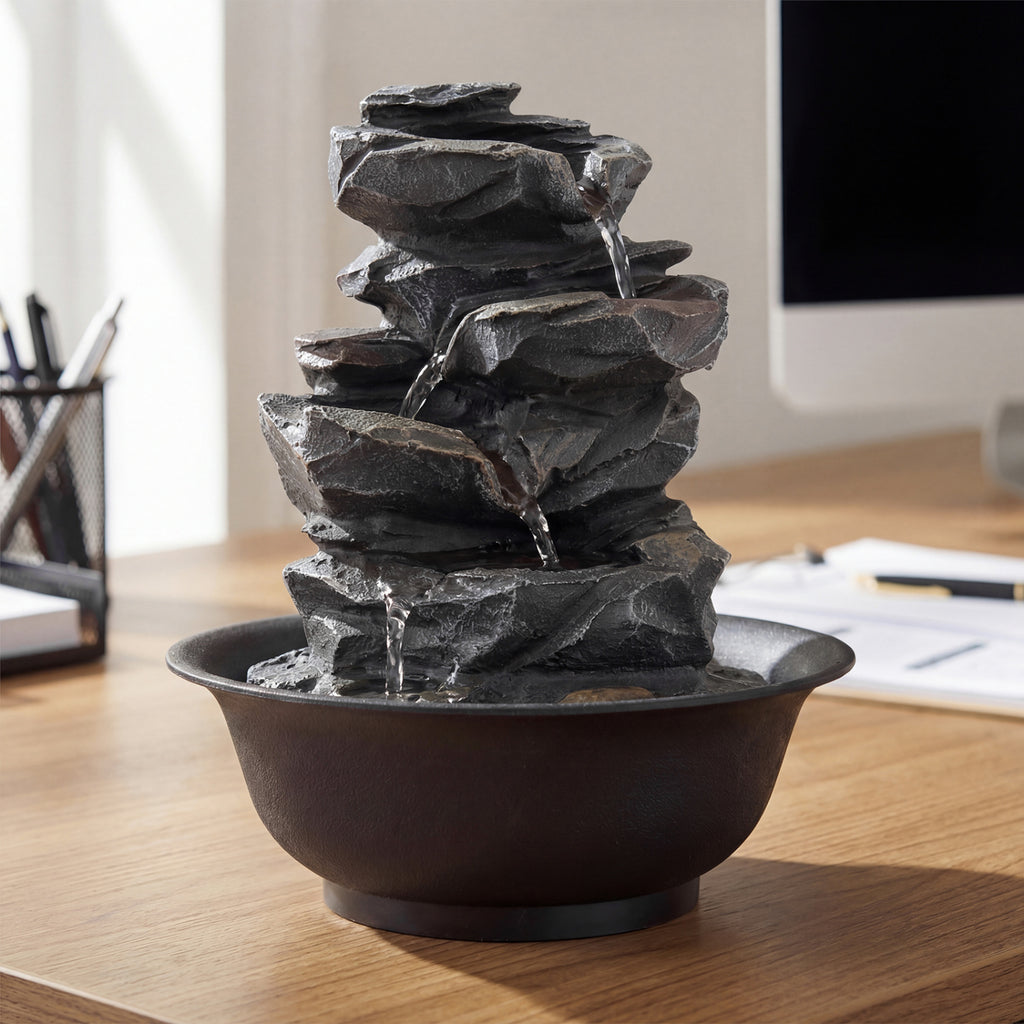 Tabletop Water Fountain with LED Light Indoor Desktop Cascading Water Feature - Without Crystal Ball
