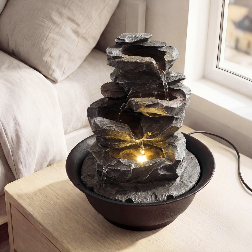 Tabletop Water Fountain with LED Light Indoor Desktop Cascading Water Feature - Without Crystal Ball