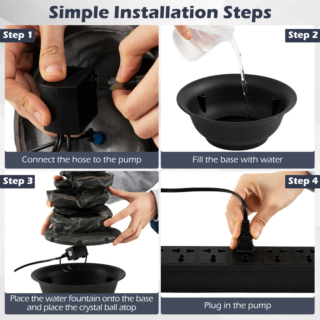 Tabletop Water Fountain with LED Light Indoor Desktop Cascading Water Feature - Without Crystal Ball