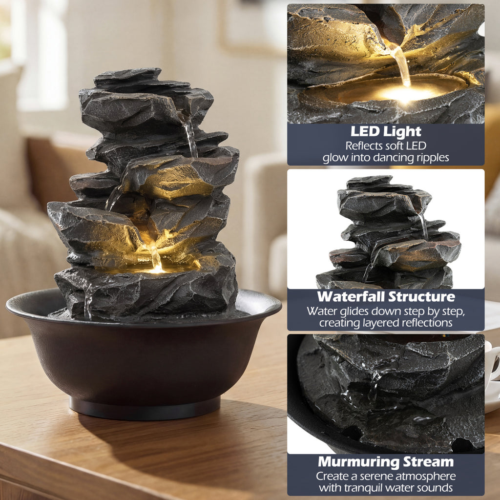 Tabletop Water Fountain with LED Light Indoor Desktop Cascading Water Feature - Without Crystal Ball